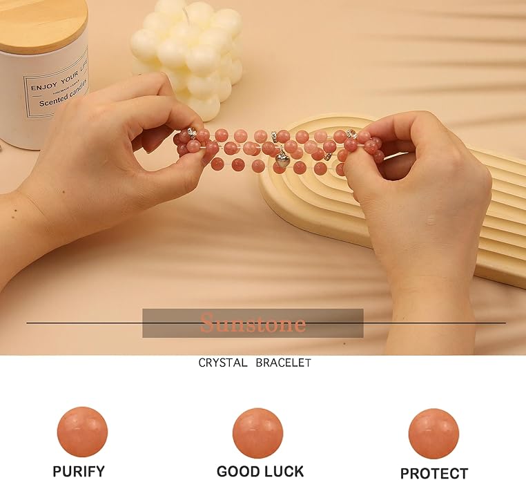 2Pcs Healing Crystal Bracelets for Women Handmade Beaded Bracelet Healing Prayers Crystal 8mm Natural Stone Beads Bracelet Stress Relief Get Well Soon Gifts