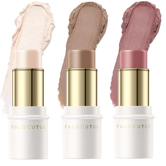 3 Pcs Contour Stick Set,Cream Blush & Highlighter Bronzer Pen,Long Lasting & Smooth Natural Face Contouring.LIGHT-WARM