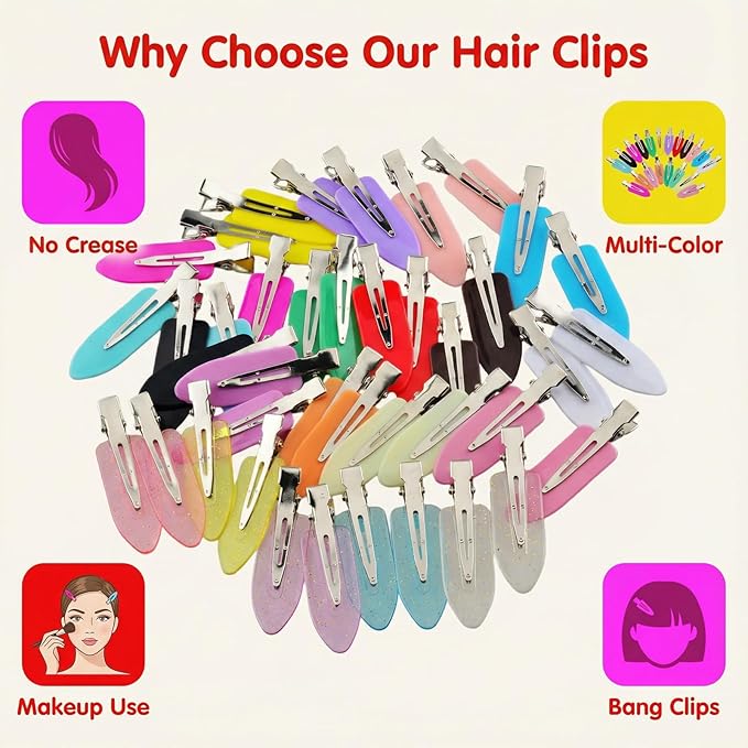 No Crease Hair Clips Makeup Pin Curl Clip Bulk 40Pcs Multicolor No Bend Dent Bang Creaseless Hair Clips for Makeup Application Bangs Hairpin Setting Pins Clip for Women Styling (Translucent Blue)