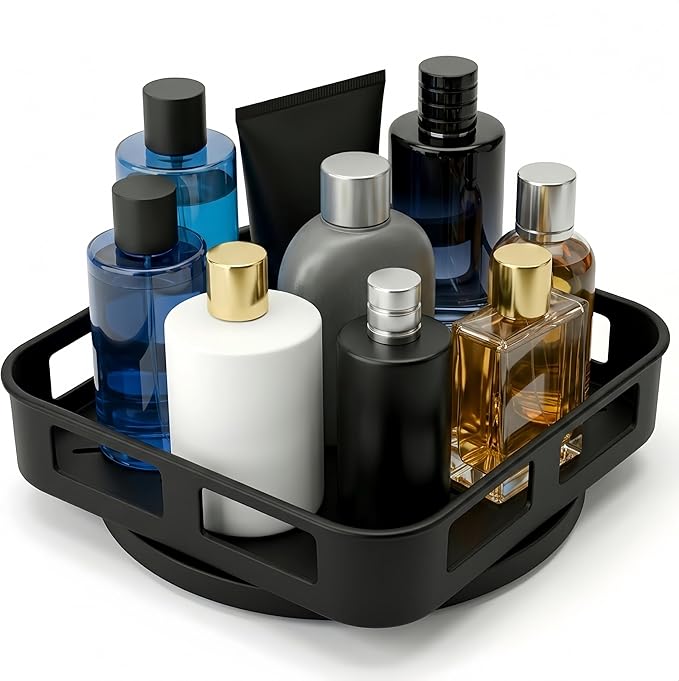 Cologne Organizer for Men, 360°Rotating Bathroom Organizer Countertop, Perfume Organizer, Vanity Tray for Perfume, Skincare, Shaving Kit, Bathroom Storage, Gift for Men