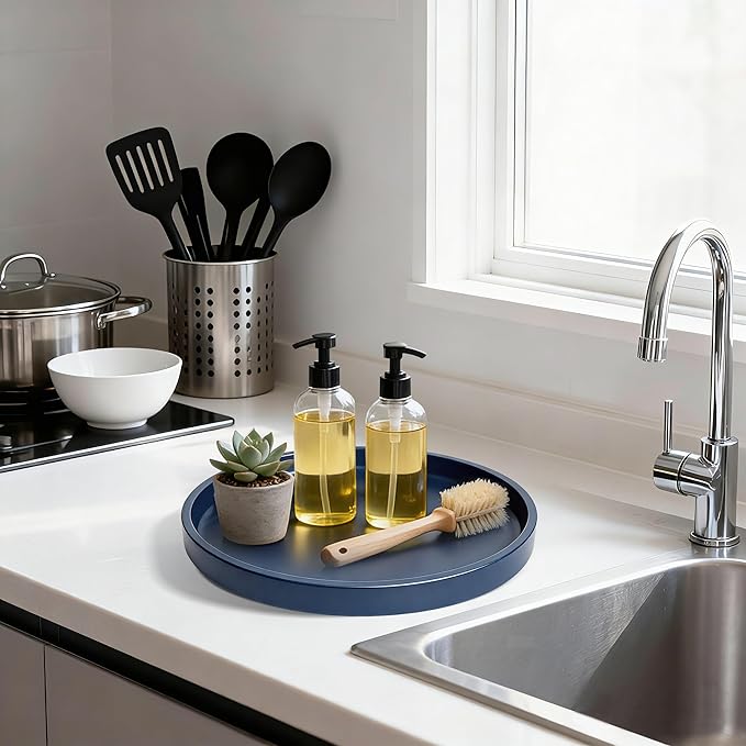 1 Pack 10" Bathroom and Vanity Tray, ABS Bathroom Counter Organizer， Coffee Table Decor for Perfume, Candles, Keys &More. Kitchen Countertop Organizer, Decorative Tray Soap Holder, Blue