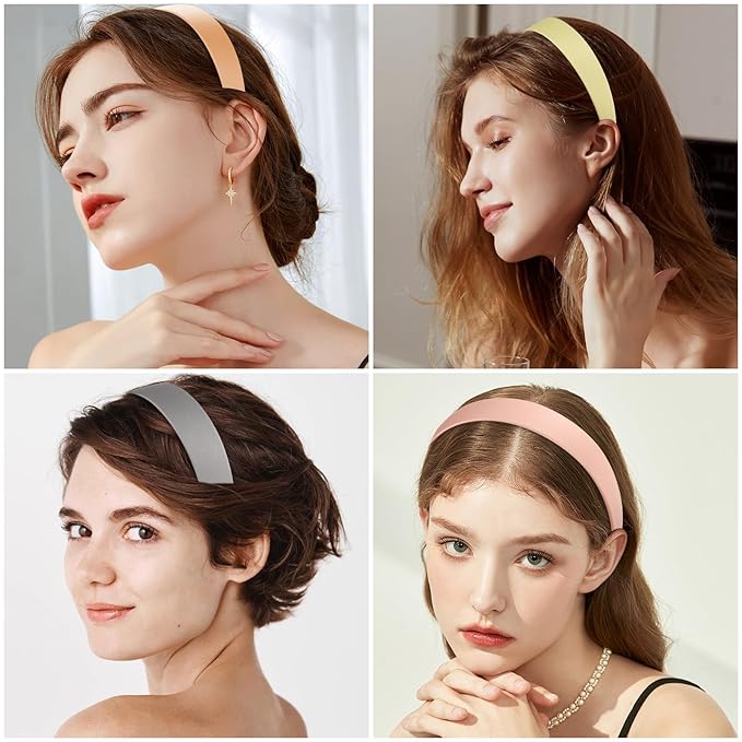 anezus 16 Pcs Satin Headbands Bulk 1 Inch Anti-slip Ribbon Hair Bands Plain Hard Headbands for Women Girls DIY Craft Hair Accessories (Pastel Color)