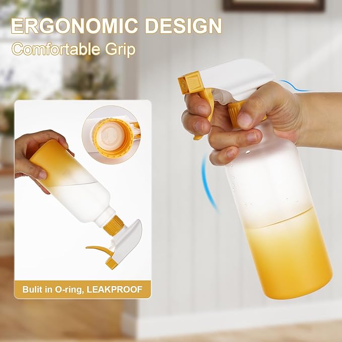 Spray Bottles 16.9oz/500ml Plastic Spray Bottle for Hair Mist/Stream Empty Spray Bottle Heavy Duty Refillable Containers for Cleaning Solutions, Plants Gradient 2 Pack (Yellow)