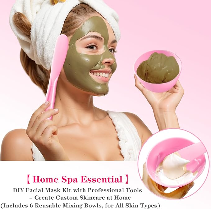 9Pcs Face Mask Mixing Bowl DIY Silicone Facial Mask Bowl for Home Salon Spa Face Skin Applicator Bowl with Stir Sticks, Black,White,Pink