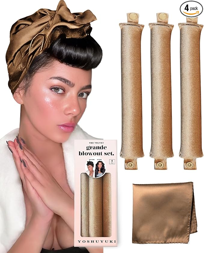 Grande Flexi Rods Hair Rollers Curlers to Sleep in Soft Velvet Heatless Curling Set, Heatless Curls Overnight Rods for Long Hair No Heat Overnight Curls, Heatless Hair Curler Curling Iron Blonde