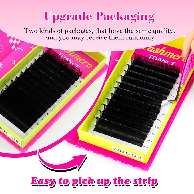 TDANCE Cashmere Lash Extensions Super Soft Classic Lash Extension C Curl 0.07mm 16mm Single Length Individual Volume Lash Extensions for Professional Salon Use(0.07-C,16mm)