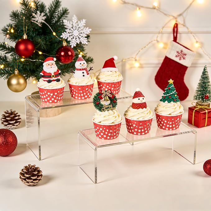 Acrylic Risers 8 Pcs – Clear Rectangular Display for Perfume Organizer, Figures, Jewelry, Dessert Table & Cupcake, 4 Sizes (7", 8", 9")