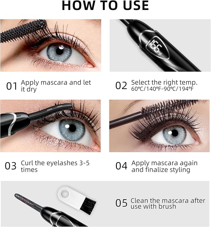 Heated Eyelash Curler, S600 Heated Lash Curler, Accurate Temperature Control Electric Eyelash Curler Heated - Intelligent Power Off, Long Lasting (Black/Silver, S600-148MM)