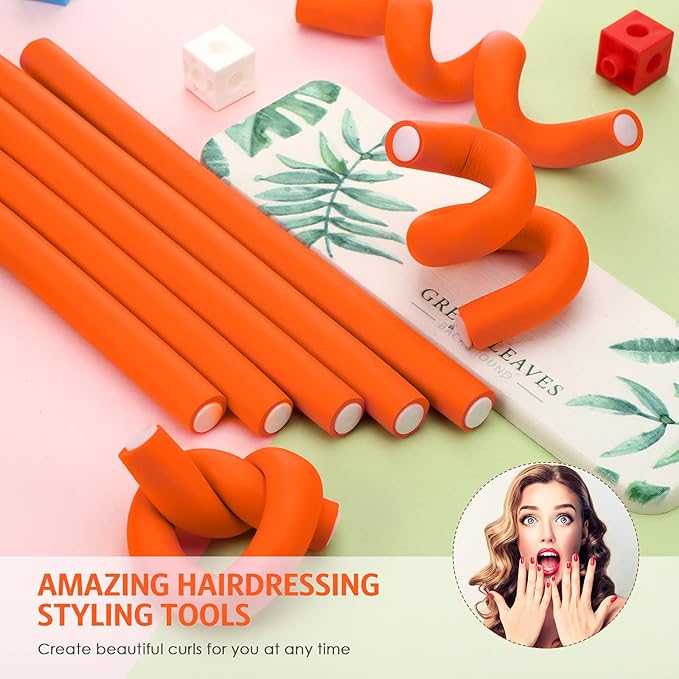 Syhood 30 Pieces Flexible Curling Rods, Soft Foam No Heat Hair Rollers and 1 Steel Pintail Comb for Women Girls Long and Short Hair, Orange