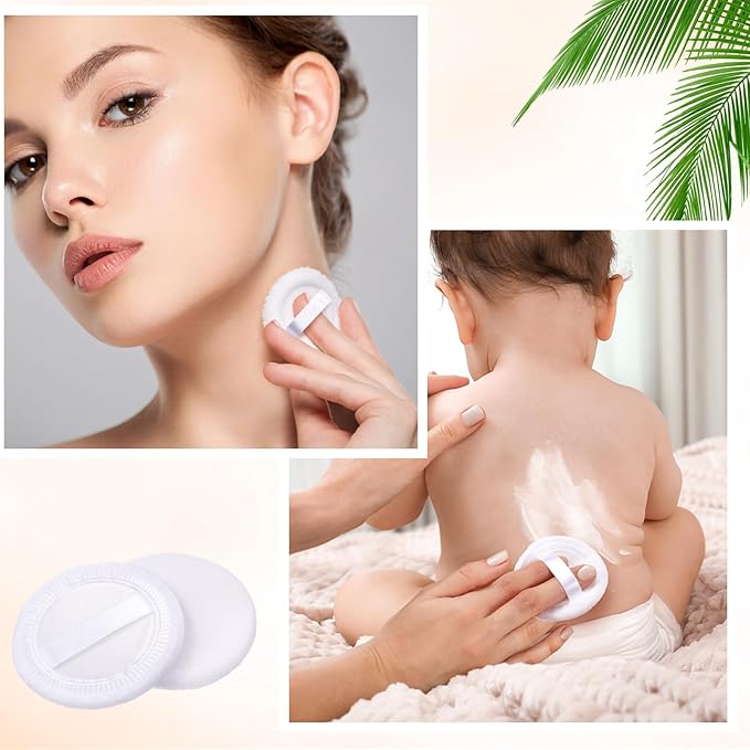 100 Pcs Cotton Powder Puffs Washable Bulk 2.36 Inch White Round Cosmetic Face Makeup Soft Puffs with Ribbon for Loose and Pressed Powder Body Cosmetic