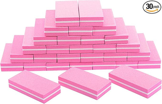 Diesisa Buffer Block Nail File, 100/180 Grit Sponge Nail Buffers for Acrylic Nails, Mini Buffing Block Double Sided for Manicure Tools 30 Count - Pink