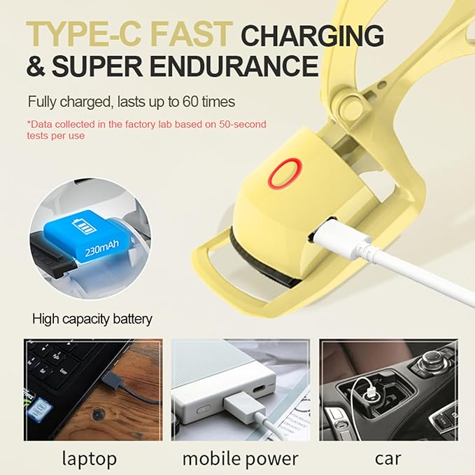Heated Eyelash Curler, Fast 5s Heat up, 24 Hours Long Lasting, Rechargeable Electric Lash Curler, Temperature Control, Safe Anti-Burn Eye Lash Curler, Quick Natural Curling Lashes