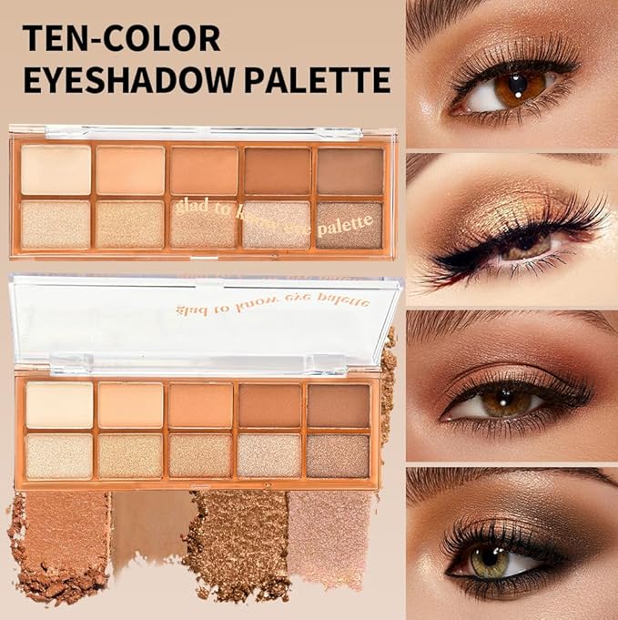 10 Neutral Nude Brown Eyeshadow Palette – High-Pigment Matte & Shimmer Eye Shades in Ivory Cream, Camel, Toffee & Champagne – Easy-Blend & Long-Lasting Shadow for Natural Daily Looks & Mature Eyes