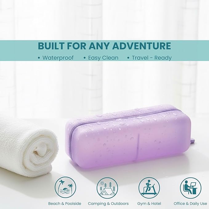 Cotton Pad Swab Travel Case – 2-in-1 Portable Waterproof Qtips Dispenser for Cotton Square Pad & Qtip, Floss, Bobbi Pin, Nail Kit, Hair Accessories Organizer TSA Compliance – VISFRESH (Purple)