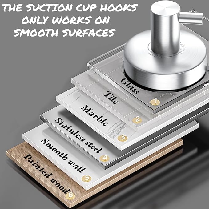 DGYB Suction Cup Hooks for Shower Brushed Nickel Bathroom Hooks Suction Set of 2 Removable Wall Hook for Hanging Towels, Robe, Loofah, Coats
