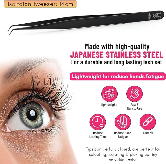 My Lash Tools Eyelash Extension Tweezers for Isolation Lash Extensions Best for Individual Isolation & Classic Lashes 14cm Eyelash Twisers (Black)