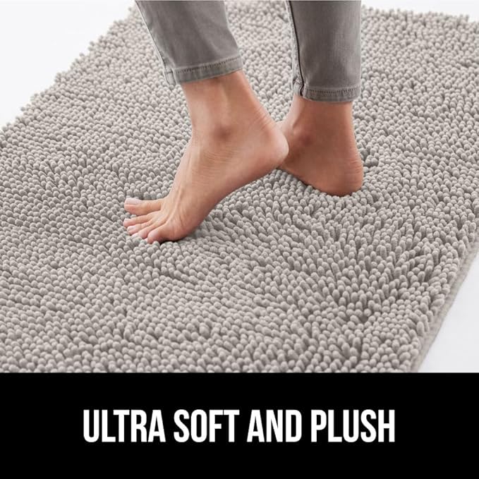 GORILLA GRIP SoakSTOPPER Dog Door Mat, 60x36 Machine Washable Rug Absorbent Doormat Captures Moisture Mud Dirt, Quick Dry Soft Chenille Entryway Rugs Indoor Entrance Mats for Dog Paws, Light Gray