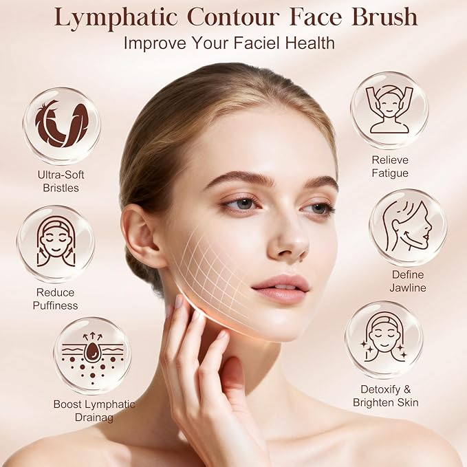 Lymphatic Contour Face Brush - Lymphatic Drainage Massager for Reducing Double Chin & Jawline Sculpting, Ultra-Soft Bristles for Lymphatic Drainage, Ergonomic Portable Design with Travel Case(1pcs)