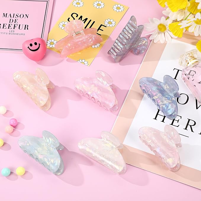 16 Pcs Large Acrylic Hair Claw Clips Bulk for Women Christmas Birthday Gift Fashion French Style Cute Hair Accessories Non-slip Hold Claw Clip for Thick Thin (3.19 Inch,Mermaid Princess Color)