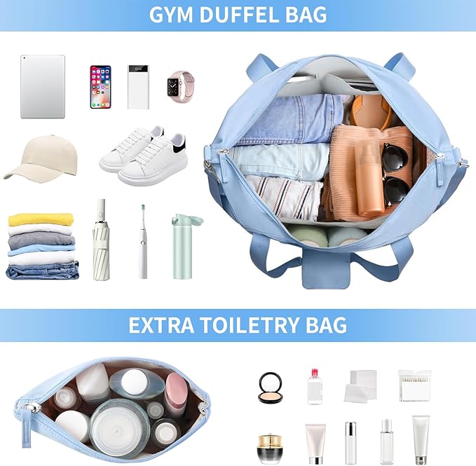 ETRONIK Gym Bag for Women, Travel Duffel Bag with USB Charging Port, Weekender Overnight Bag with Wet Pocket and Shoes Compartment for Women, Travel, Gym, Yoga, Bule, M