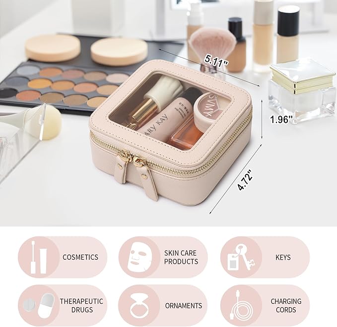 Clear Makeup Bag Set Portable Travel Cosmetic Bag and Toiletry Bag Women's Purse Pouch Cosmetic Stroage Organizer Bag with Zipper Car Essentials (Beige, M+Mini)