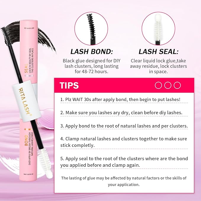 Lash Extension Kit 60D+100D Cluster lash kit Mixed Length D Curl Clusters Eyelash Extension Kit with LashBond & Seal & Remover & Tweezers, Lash Clusters DlY False Eyelashes, Summer Makeup 8-16mm