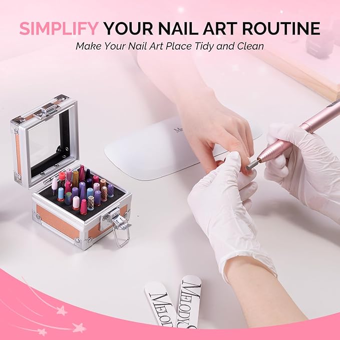MelodySusie Nail Drill Bits Holder, 25 Holes Case, Portable Dustproof Displayer Organizer Container, Nail Tech Professional Nail Art Tool, Travel Salon Home, Aurora (Drill Bits Not Included)