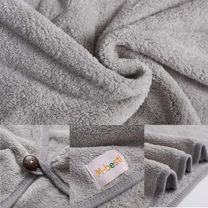 2 Pack Hair Drying Towels, Anti-frizz Hair Towel Wrap, Absorbent Microfiber Hair Towel Turban with Button Design for Straight Curly Hair (Dark Gray&Light Gray)