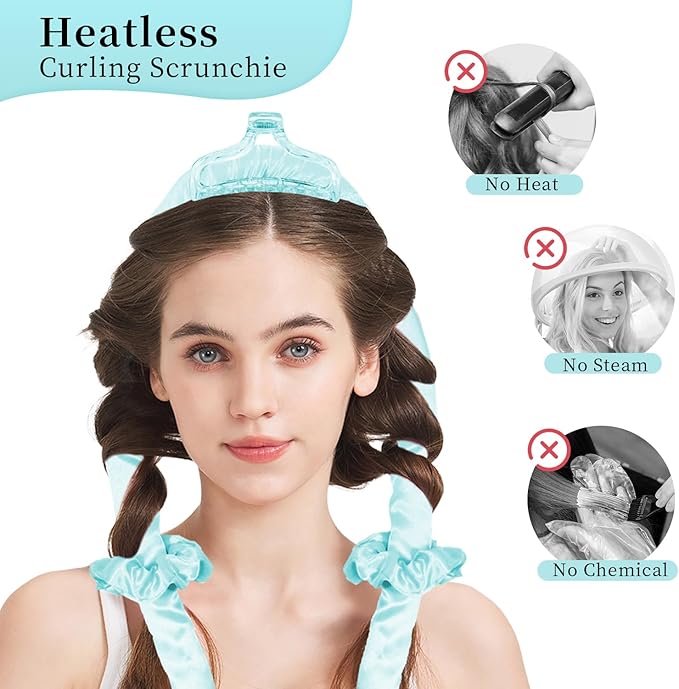 Heatless Hair Curler and Curling Scrunchie Set, Heatless Curls Overnight, Heatless Curling Rod With Spray Bottle, Overnight Blowout Rods, No Smell, No Heat Wave Curlers for All Hair Types (Blue)