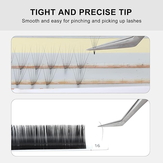 Ms.Queen Lash Tweezers for Lash Extensions,Professional 45 Degree Long Ultra-Firm tip Eyelash Tweezers for Isolation,Volume and Premade Fans Lashing