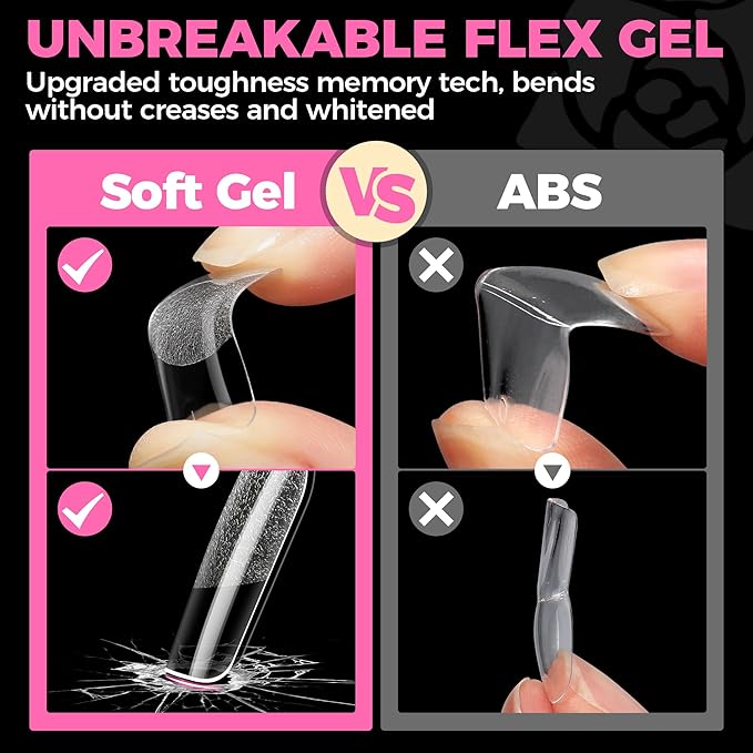 UNA GELLA Nail Tips Square: 504PCS Short Square Nail Tips Pre Etched Gel Fake Nails Tips, No C Curve For Women DIY Nail Extension French Style Salon Home Full Cover Soft Acrylic False Tips 12 Sizes