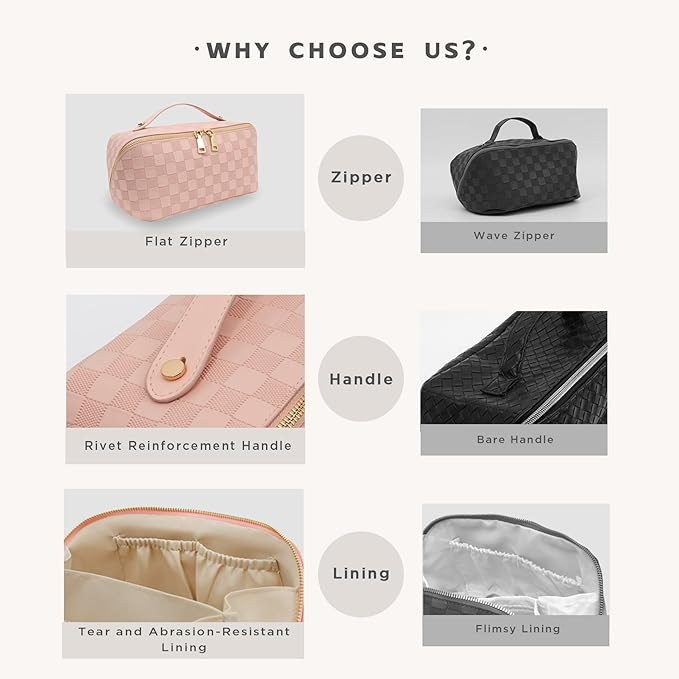 JINYIBAGS Travel Makeup Bag – Large Cosmetic Organizer with Waterproof PU Leather, Smooth Double Zipper & Tear-Resistant Lining, Toiletry Pouch for Women (Pink)