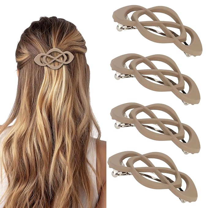 Khaki Hair Barrettes for Women 4packs Hair Clips French Hair Barrette Clip for Girls Vintage Hair Clips for Thick Thin Long Short Hair Stylish Hair Accessories for Women Girls