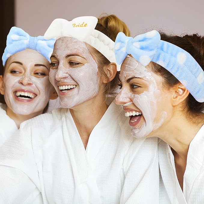 Semato Bachelorette Party Favor Set Bride & Bridesmaid Spa Headband for Women Gifts Party Supplies (1 bride+ 7 blue dot)