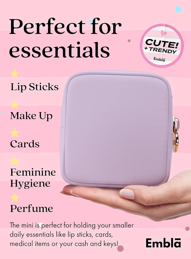 Embla Makeup Bag Travel Cosmetics Pouch and Toiletry Bag, Nylon Zipper Pouch Purse, Cute Make Up Organizer Storage Tote for Women Girls, Waterproof Travel Skincare Case, Small Makeup Bags, Lilac