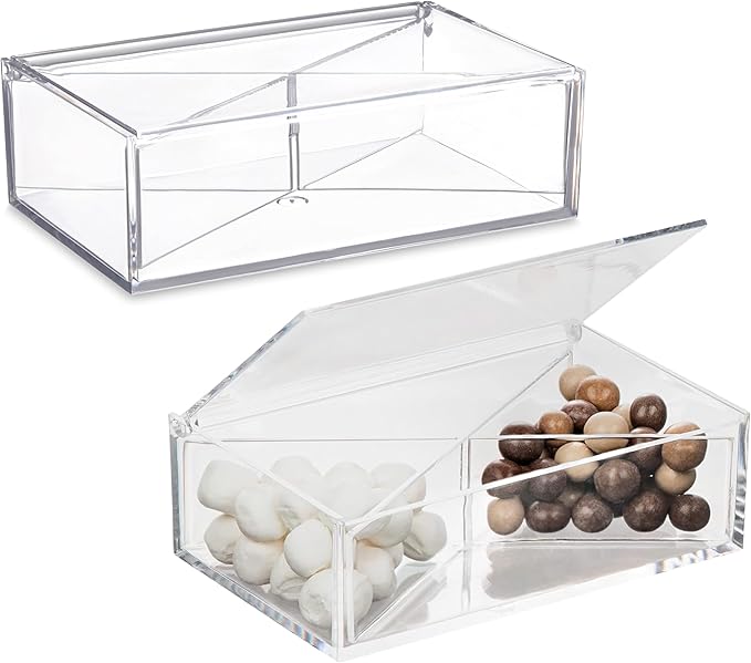 Hammont Clear Acrylic Box with Hinged Lid – Small Plastic Organizer for Office, Desk, Makeup, Crafts, Cotton Balls, Jewelry & More | 6.5''x4''x2'' (2 Pack)
