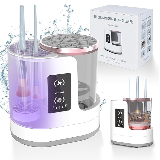 Electric Makeup Brush Cleaner Machine With Makeup Brush Dryer-Holder-Portable Automatic USB Cosmetic Brushes Cleaner Tool for All Size Beauty Makeup Brush Set,Eyeshadow, Blush Brush (white)
