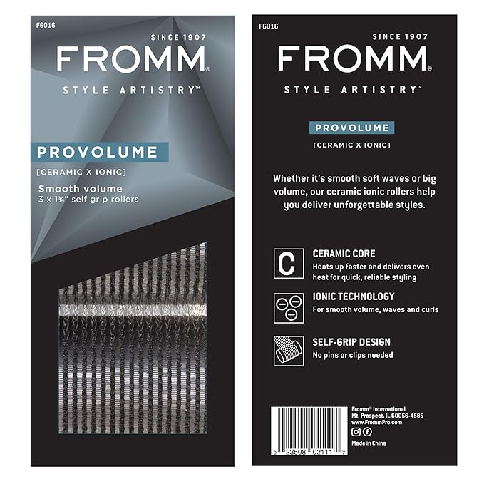 Fromm ProVolume 1.75" Self-Grip Ceramic Ionic Thermal Hair Rollers, 3 Count, Large Salon Quality Hair Curlers for Medium to Long Length Hair and Curtain Bangs (Pack of 2)