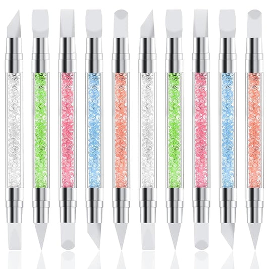 Sliverdew 10 Pcs Nail Art Sculpture Pen Dual Tipped Silicone Nail Tools Nail Art Acrylic Pen Silicone Brushes for Resin Nail Art Tools for Design Nail Foil Carving Drawing Effect Shaping Drawing