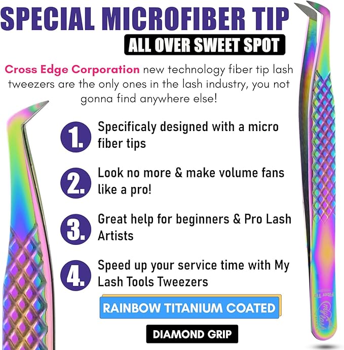 2pcs Fiber Tip Lash Tweezer Set – Boot Volume Tweezer & Isolation Tweezer, Professional Eyelash Extension Tools, Stainless Steel Non-Slip Grip for Classic, Volume & Mega Volume Lashes (Multi)