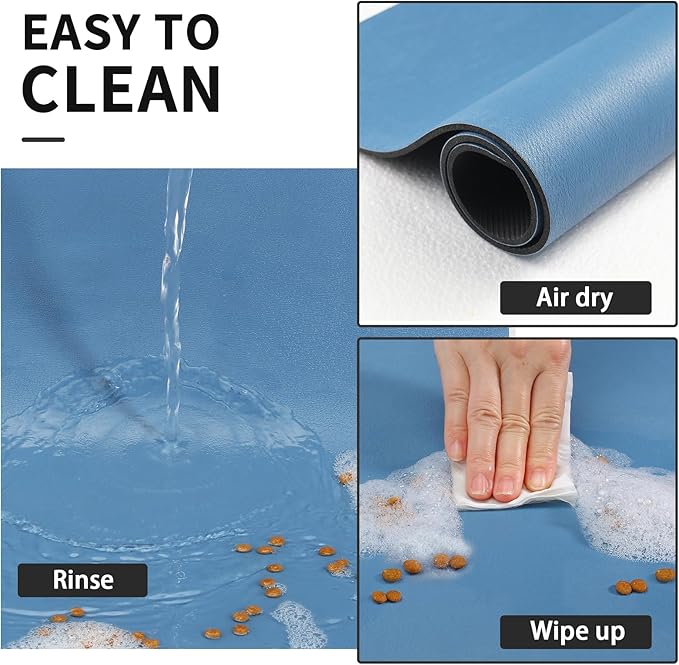 Dog Food Mat - Absorbent Cat Mat for Food and Water, No Stains Pet Feeding Bowl Mat, Easy to Clean Pet Placemats, Quick Dry Dog Water Dispenser Mat for Messy Drinkers | Blue 16"x 24"