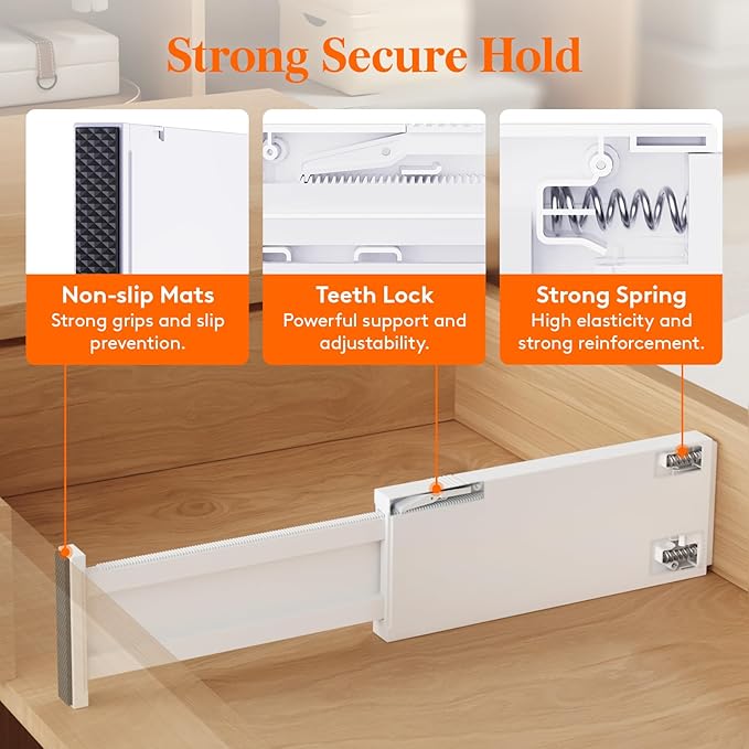 Lifewit 8 Pack Drawer Dividers 4" High, 11-17" Adjustable Dresser Drawer Organizers for Clothes, Expandable Drawer Separators in Kitchen/Bedroom/Bathroom/Vanity/Office Organization and Storage, White