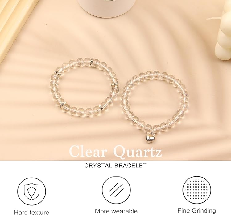 2Pcs Healing Crystal Bracelets for Women Handmade Beaded Bracelet Healing Prayers Crystal 8mm Natural Stone Beads Bracelet Stress Relief Get Well Soon Gifts