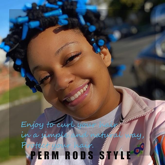 Perm Rods,60 pcs Small Size Rollers for Natural Hair Long Short Hair Styling Tool Curlers 0.35 inch Blue Color