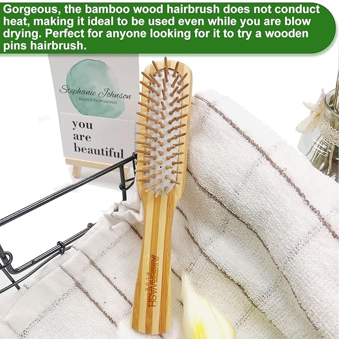 Bamboo Hair Brush with Cleaner Tool For Women Men, Bamboo Bristle Wooden Paddle Detangling Brush Helps Hair Growth, Enhance Shine & Health, Massaging Scalp - 2 Pack
