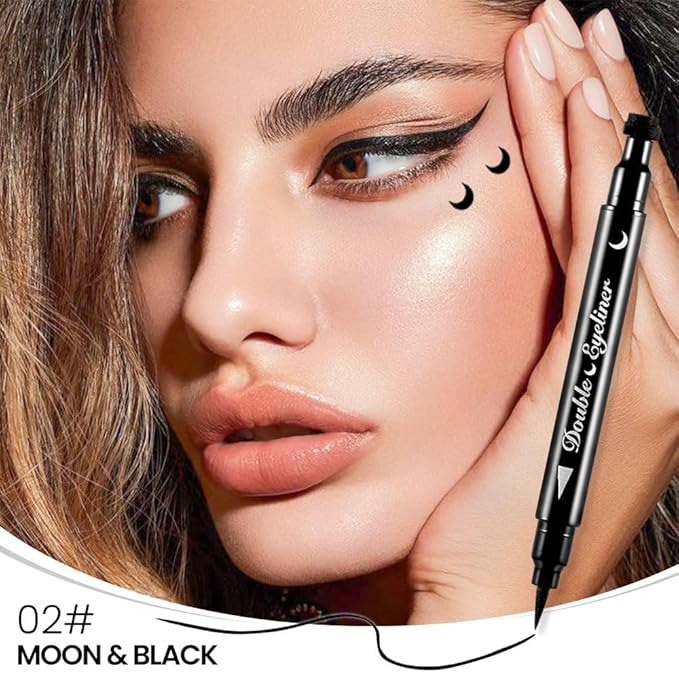evpct 1Pcs Black Colored Winged Eyeliners Stamp, Black Moons Face Stamps Makeup Eyeliner Eye Stamp Liners Tool Set Kit for Women Waterproof, Wing Eyeliner Stamp Figures Tool Wingliner Shapes, 02#