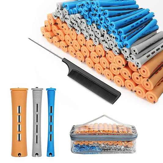 108 Pieces Hair Perm Rods Set, 3 Sizes Cold Wave Rods Hair Rollers Heatless Perming Kit Set with Pintail Comb or Long & Short Hair DIY Different Hairdressing Styling Tool
