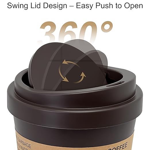 Soddeph Plastic Mini Trash Can with Swing-Top Lid, 0.9 Gallon Desktop Waste Bin for Coffee Table, Office, Small Countertop Wastebasket for Counter, Vanit (Coffee, Small)
