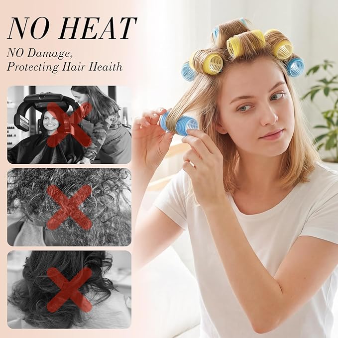 24 Pcs Self-Grip Small Hair Rollers Set, Curlers for Women Short Hair and Bangs, No Heat Hair Curlers to sleep in (25 mm, Blue and Yellow)