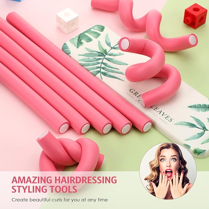 Tigeen 96 Pieces Flexible Curling Rods 9.45 Inch Soft Twist Foam Hair Curling Rollers No Heat Hair Rods Rollers with 2 Pieces Rat Tail Comb Steel Pintail Comb for Women (Multi Size,Multi Color)
